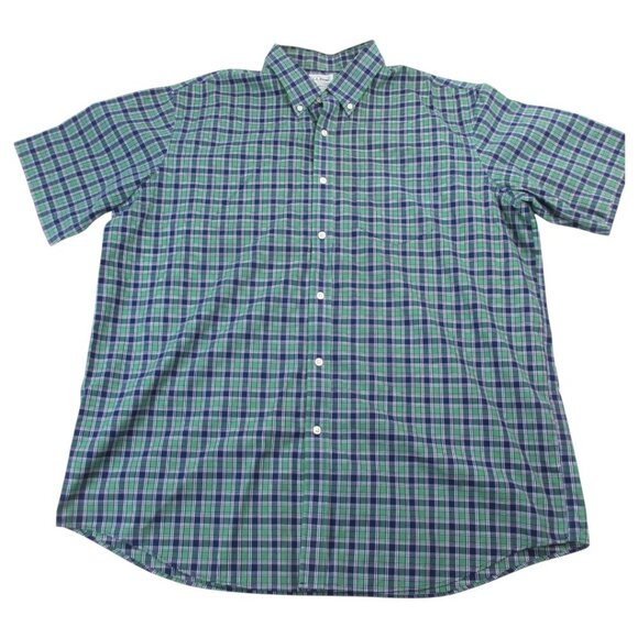 L.L Bean Shirt Mens XL Navy Green Plaid Traditional Fit Short Sleeve Button Down - Picture 1 of 7
